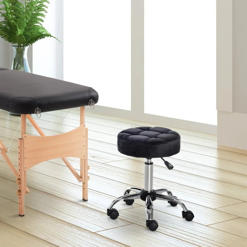 Black Button Tufted Adjustable Rolling Massage Swivel Salon Stool - Image 2