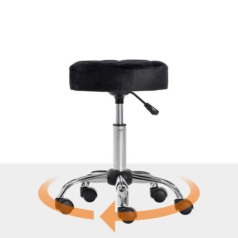 Black Button Tufted Adjustable Rolling Massage Swivel Salon Stool - Image 4