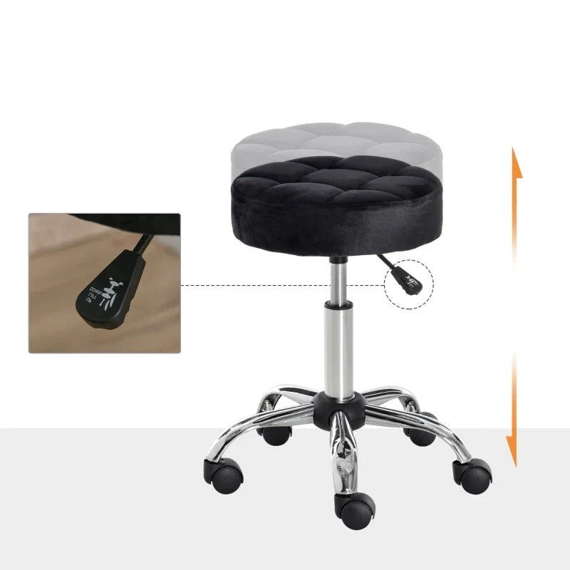 Black Button Tufted Adjustable Rolling Massage Swivel Salon Stool - Image 5