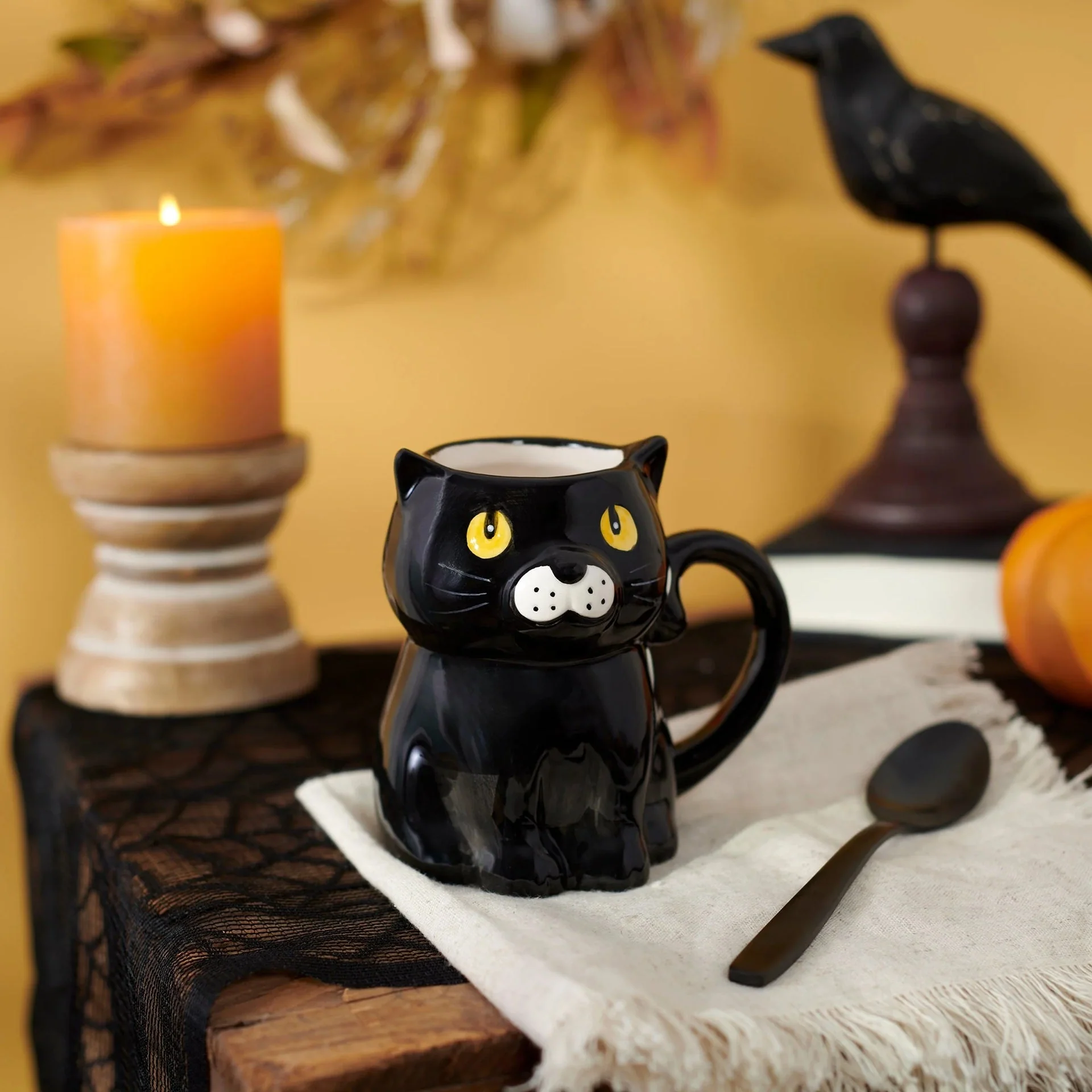 Black Cat Mug | Halloween Theme Stoneware Coffee Tea Cup | 12oz - Image 2