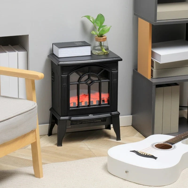 Black Electric Fireplace Heater with Realistic Log Flame LED - Image 3