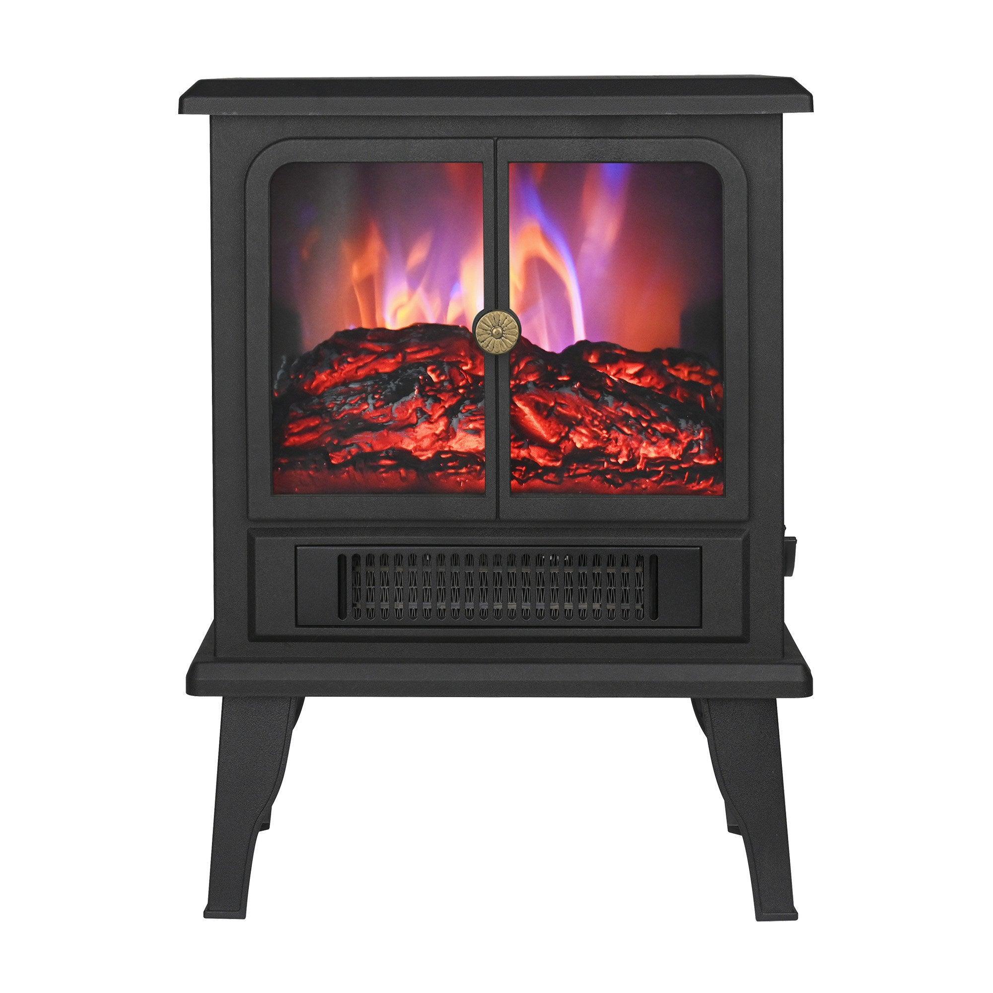 Black Electric Heater Free Standing Stove, 3D Flame Overheat Protection Adjustable Thermostat, 1500W - Image 2