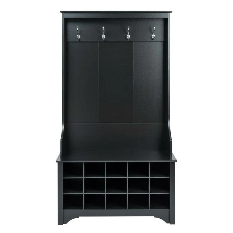Black Entryway Hall Tree Shoe Cubbie Coat Rack - Image 2
