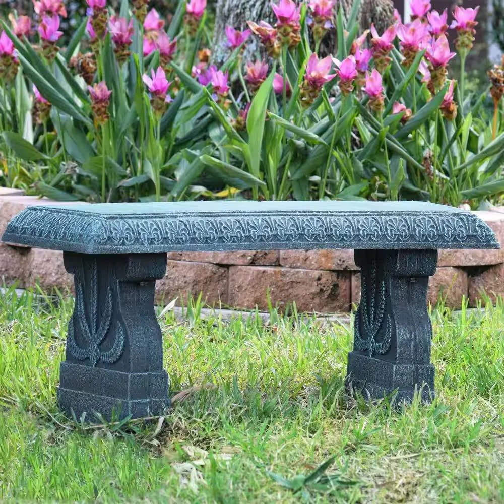 Black Fiber-Clay Resin Outdoor Garden Bench in Stone Finish - Image 3