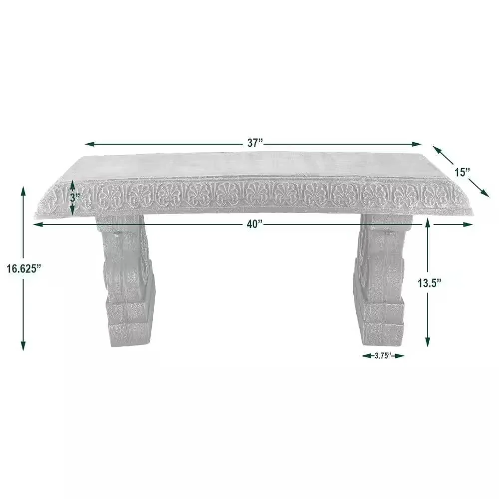 Black Fiber-Clay Resin Outdoor Garden Bench in Stone Finish - Image 5