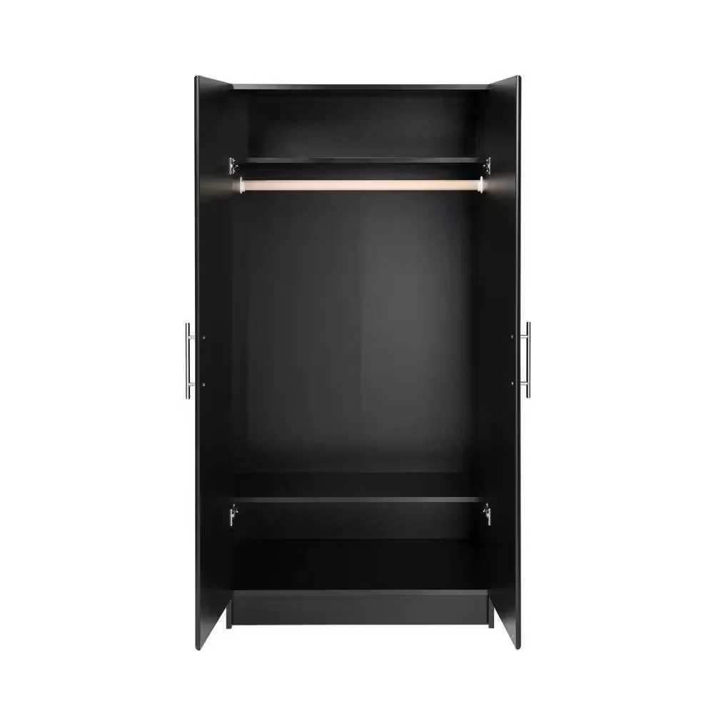 Black Freestanding Bedroom Cabinet Armoire Wardrobe Closet with Hanging Rail - Image 3