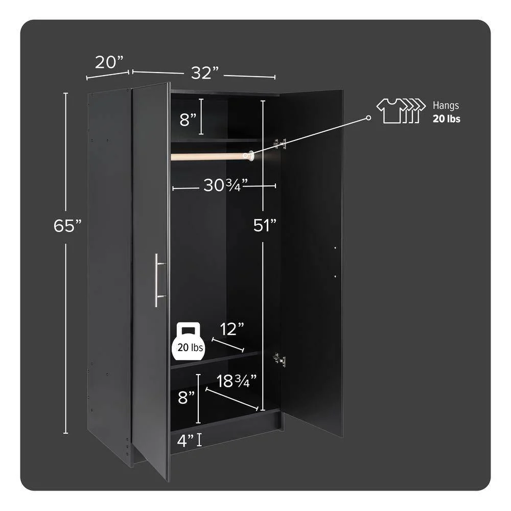 Black Freestanding Bedroom Cabinet Armoire Wardrobe Closet with Hanging Rail - Image 5