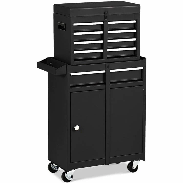 Black Heavy Duty Steel Lockable Rolling Garage Tool Chest Mobile Storage Cart - Image 2