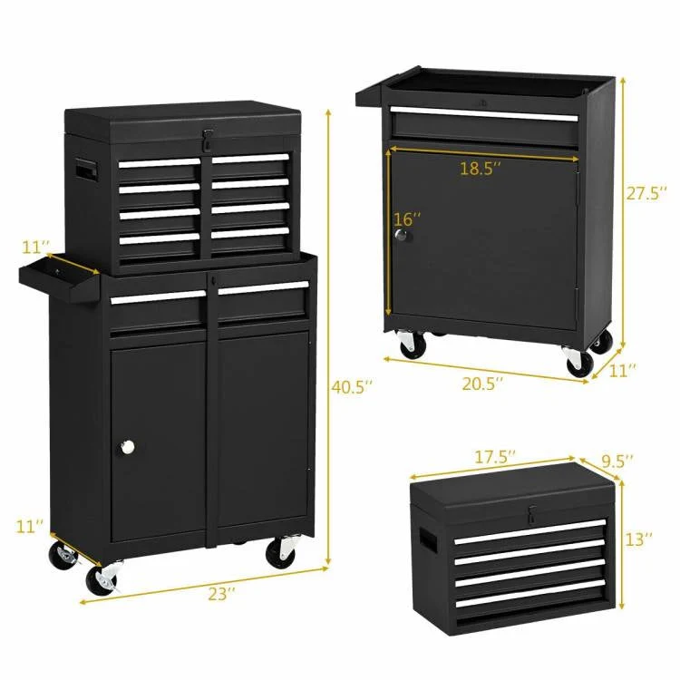 Black Heavy Duty Steel Lockable Rolling Garage Tool Chest Mobile Storage Cart - Image 3