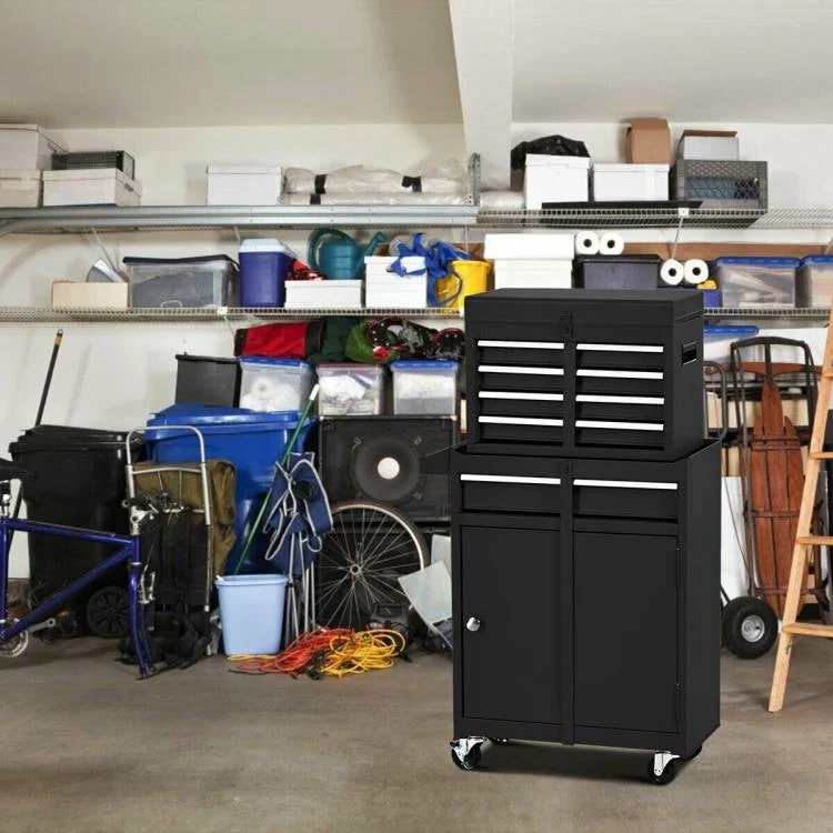 Black Heavy Duty Steel Lockable Rolling Garage Tool Chest Mobile Storage Cart - Image 4