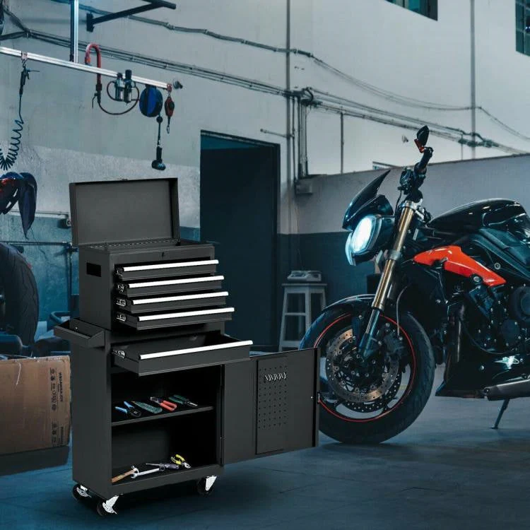 Black Heavy Duty Steel Lockable Rolling Garage Tool Chest Mobile Storage Cart - Image 5