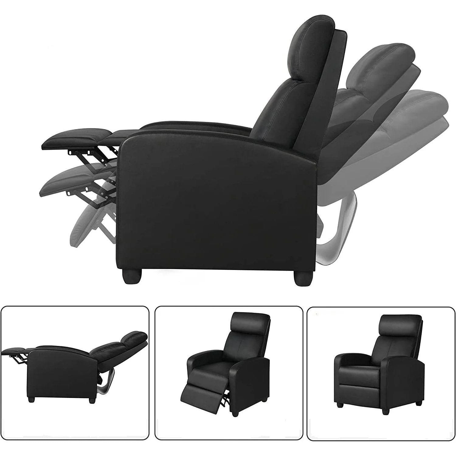 Black High-Density Faux Leather Push Back Recliner Chair - Image 3