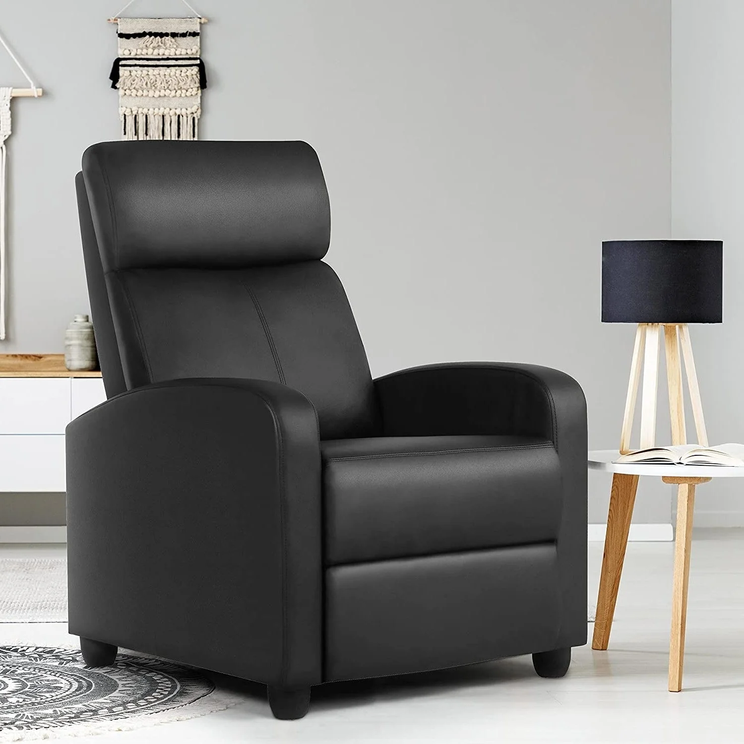 Black High-Density Faux Leather Push Back Recliner Chair - Image 4