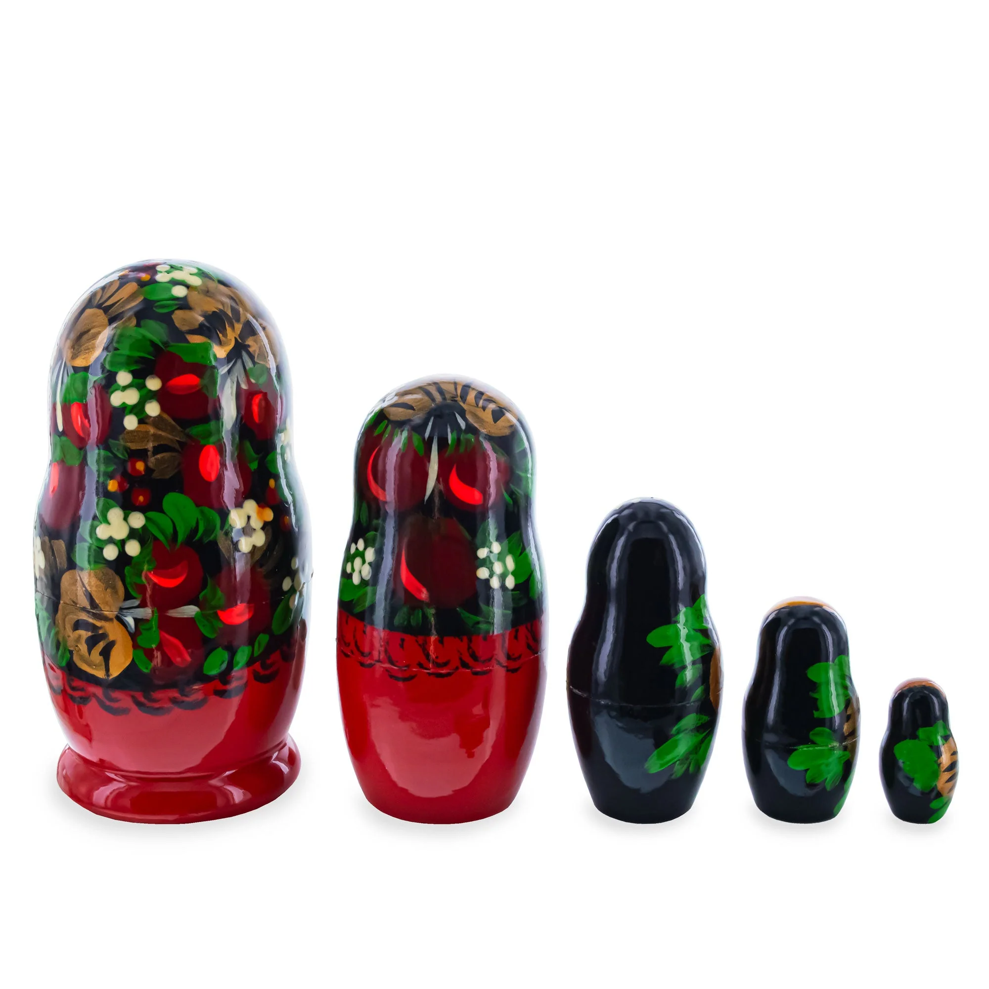 Black Hood with Red Berries Wooden  Nesting Dolls - Image 2