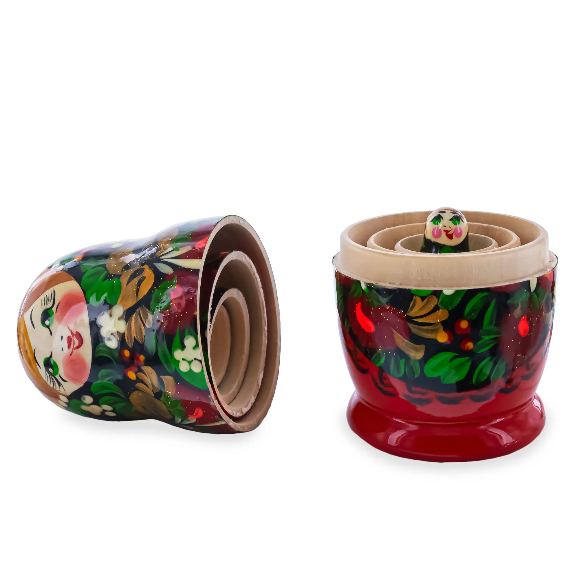 Black Hood with Red Berries Wooden  Nesting Dolls - Image 3