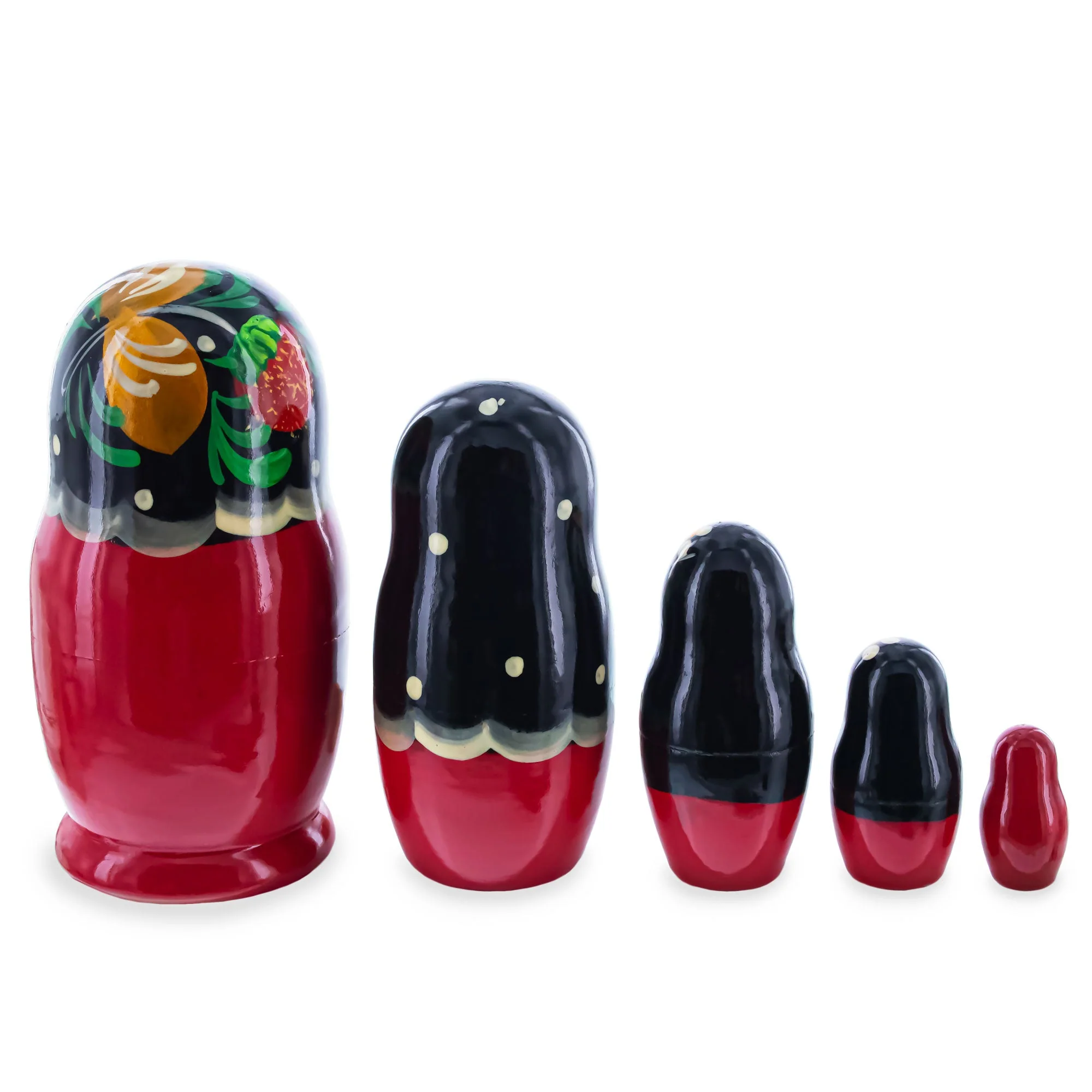 Black Hood with Strawberries Wooden  Nesting Dolls - Image 2