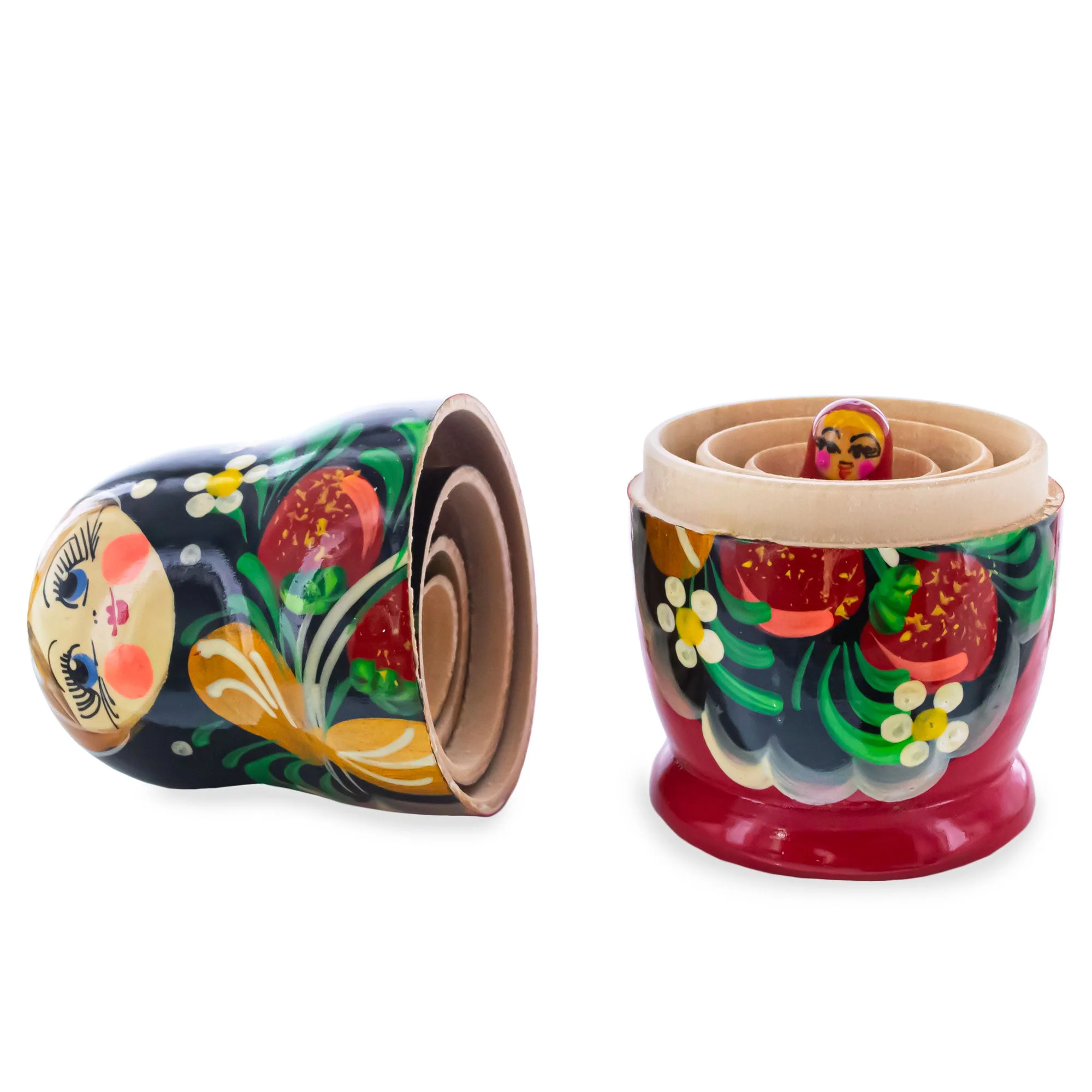 Black Hood with Strawberries Wooden  Nesting Dolls - Image 3