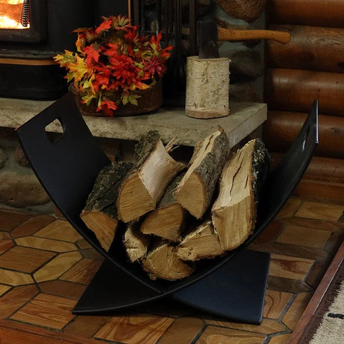 Black Indoor/Outdoor 30 inch Steel Powder Coated Firewood Log Storage Rack - Image 5