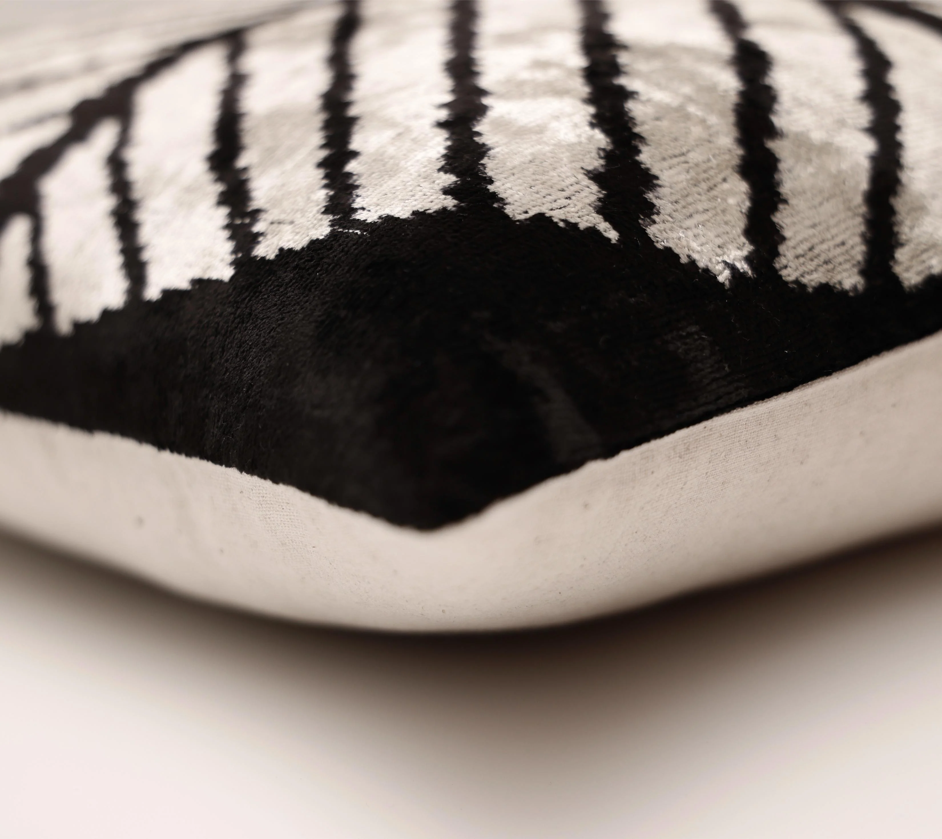Black & Ivory Chevron Silk Velvet Pillow 16x16 Handmade Luxury Cushion - Image 8