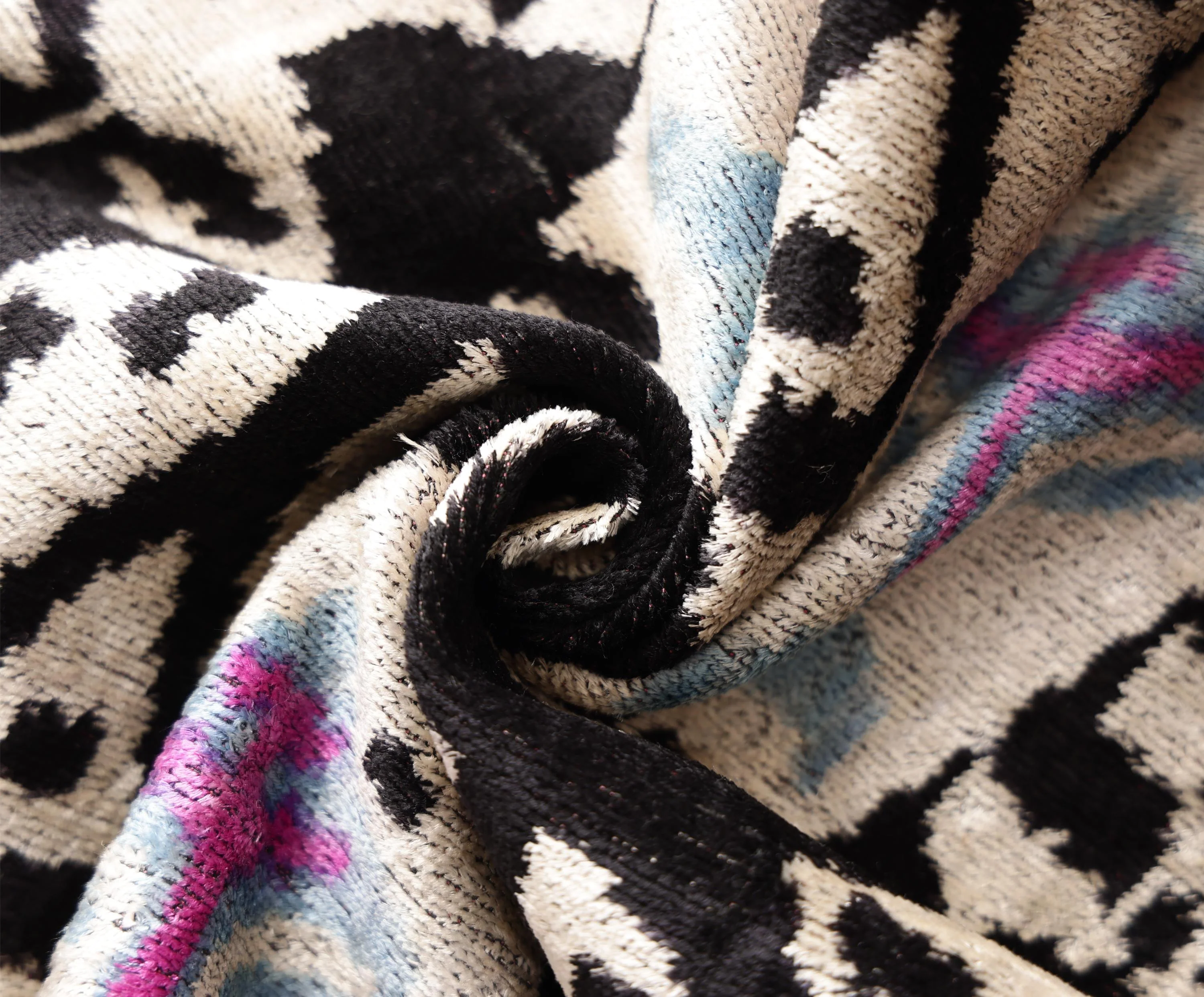 Black & Ivory Geometric Silk Velvet Throw Pillow | 20x20 Inch (50x50 cm) - Image 2