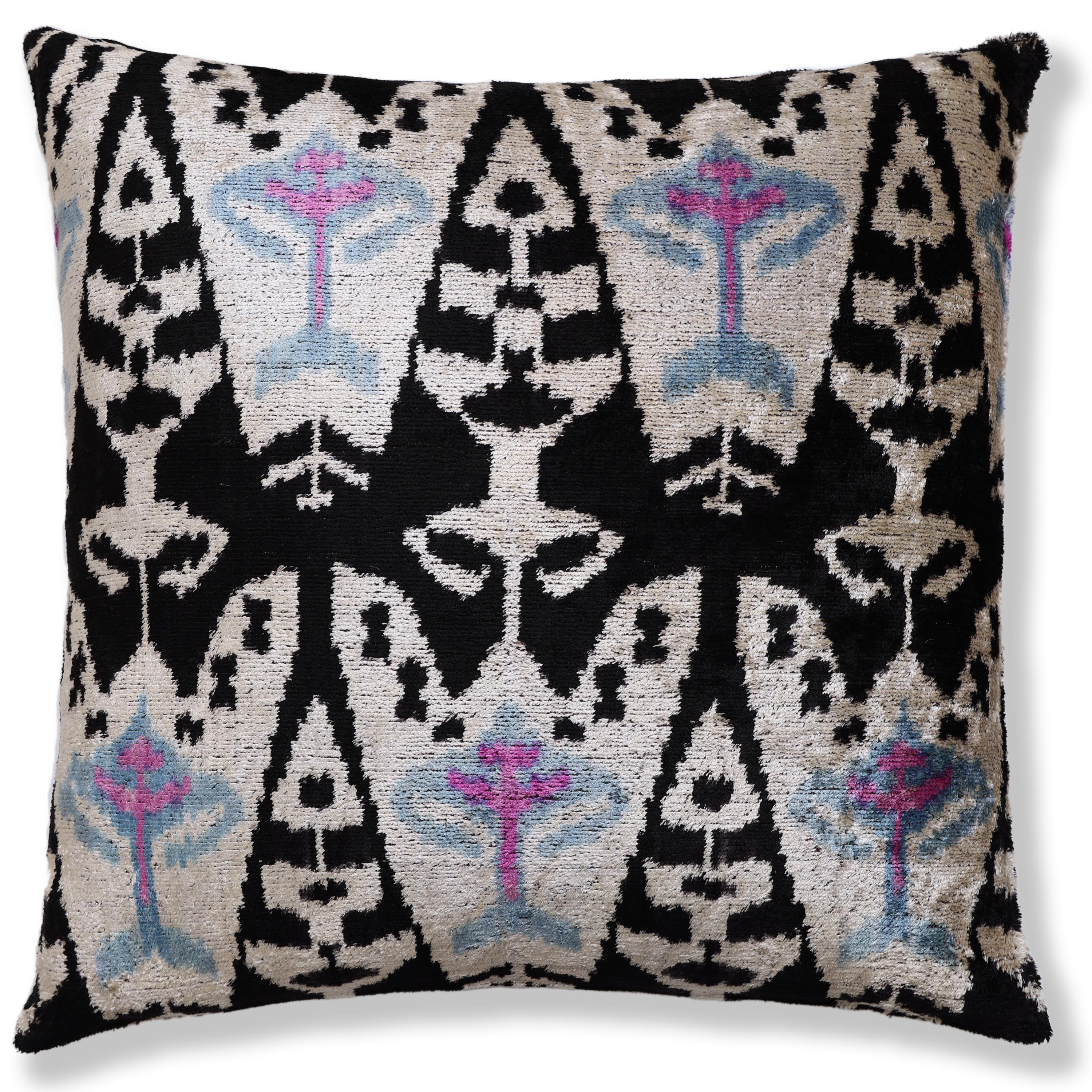Black & Ivory Geometric Silk Velvet Throw Pillow | 20x20 Inch (50x50 cm) - Image 5