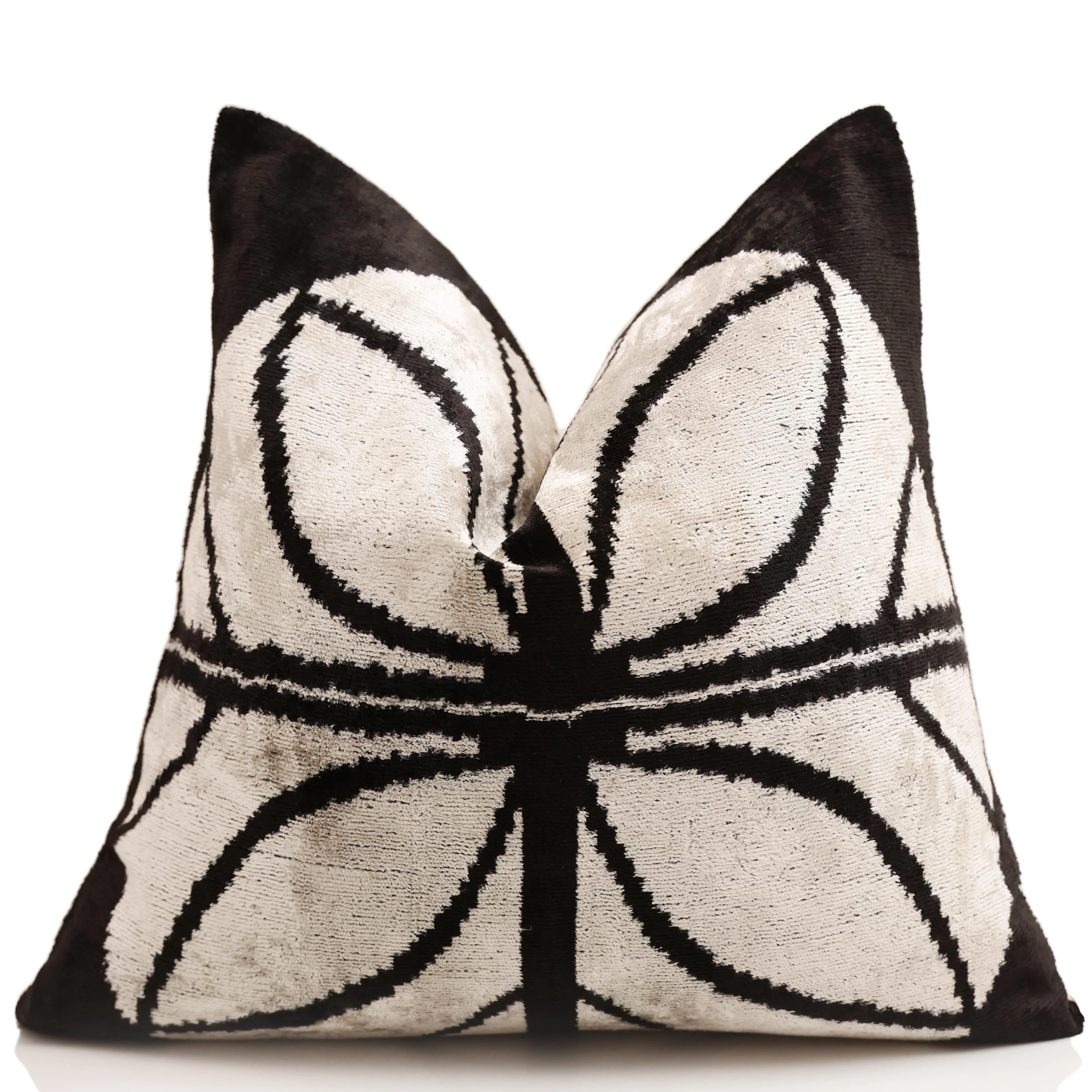 Black & Ivory Petal Silk Velvet Pillow 16x16 Handmade Luxury Cushion - Image 5