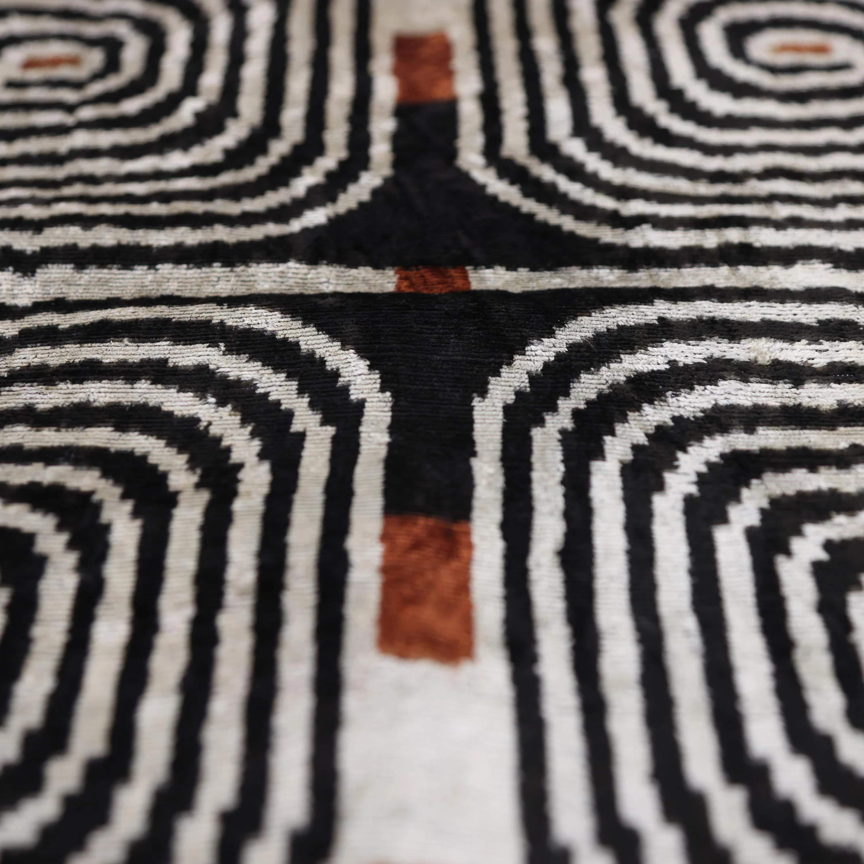 Black Ivory Rust Geometric Silk Velvet Lumbar Pillow – 16x24 Handmade Luxury Cushion - Image 3