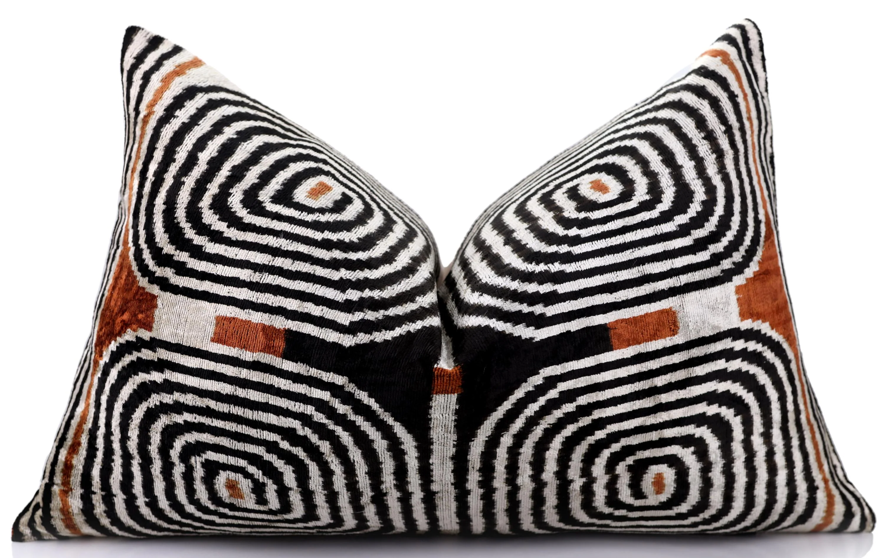 Black Ivory Rust Geometric Silk Velvet Lumbar Pillow – 16x24 Handmade Luxury Cushion - Image 5