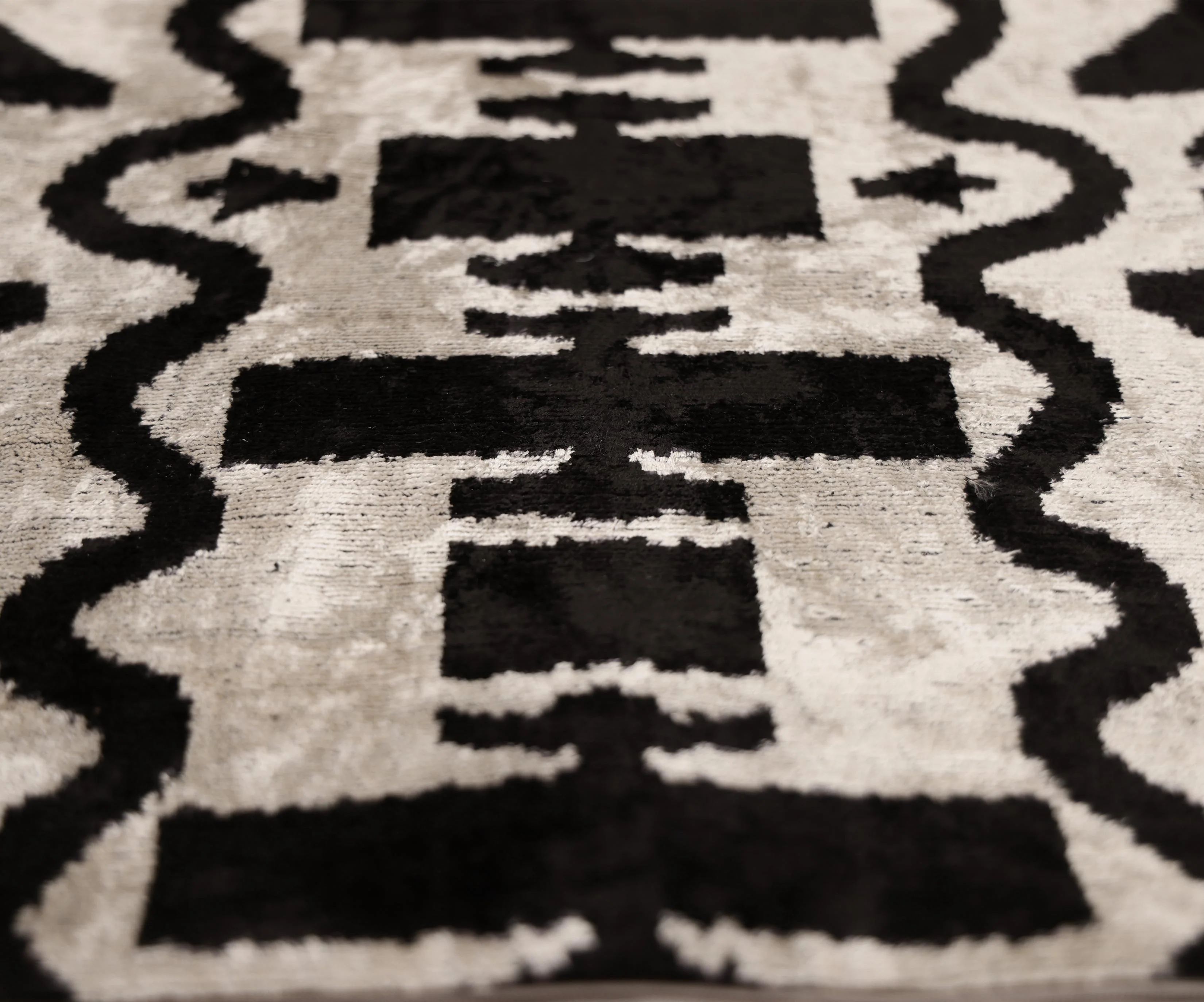 Black & Ivory Tribal Silk Velvet Pillow 16x16 Handmade Luxury Cushion - Image 3