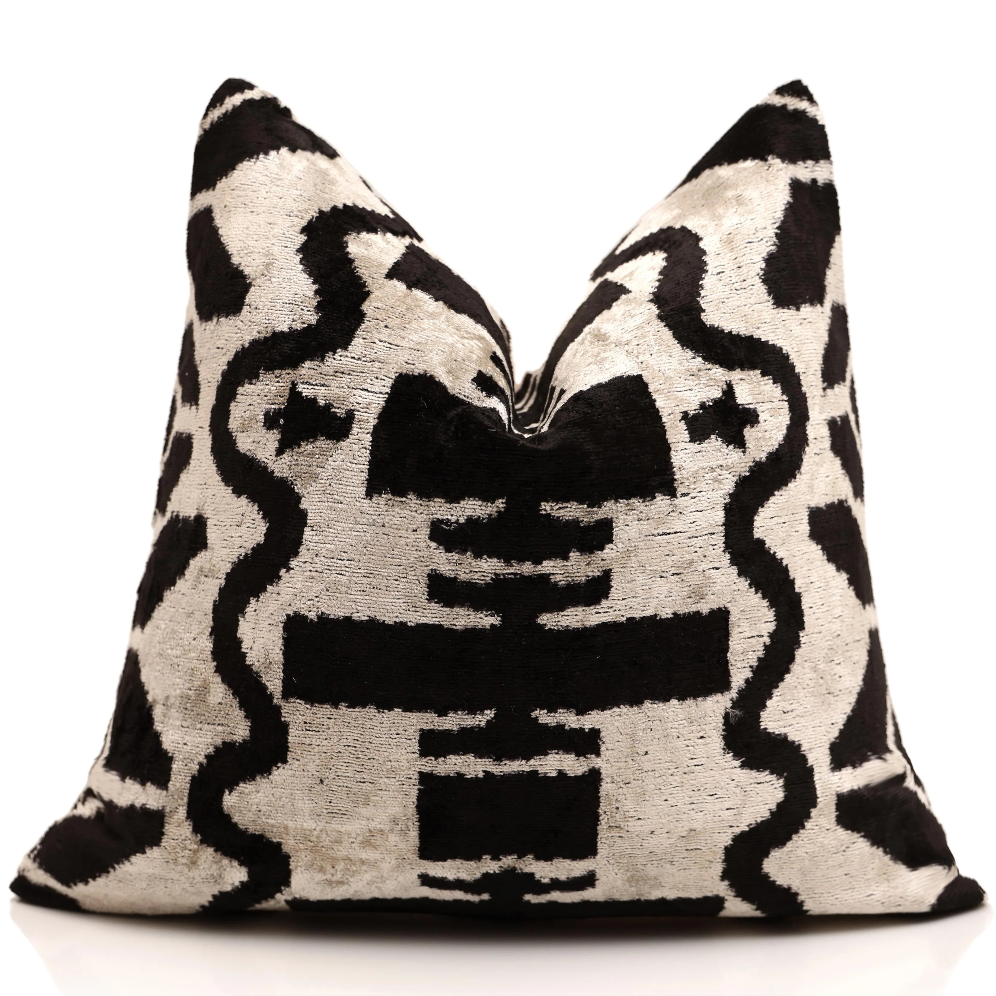Black & Ivory Tribal Silk Velvet Pillow 16x16 Handmade Luxury Cushion - Image 5