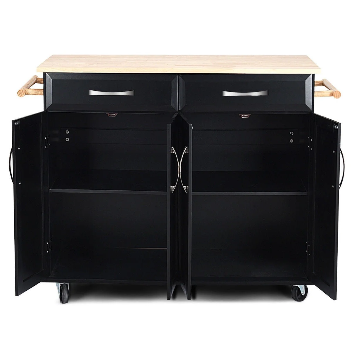 Black Kitchen Island Storage Cabinet Cart with Wood Top and Wheels - Image 4