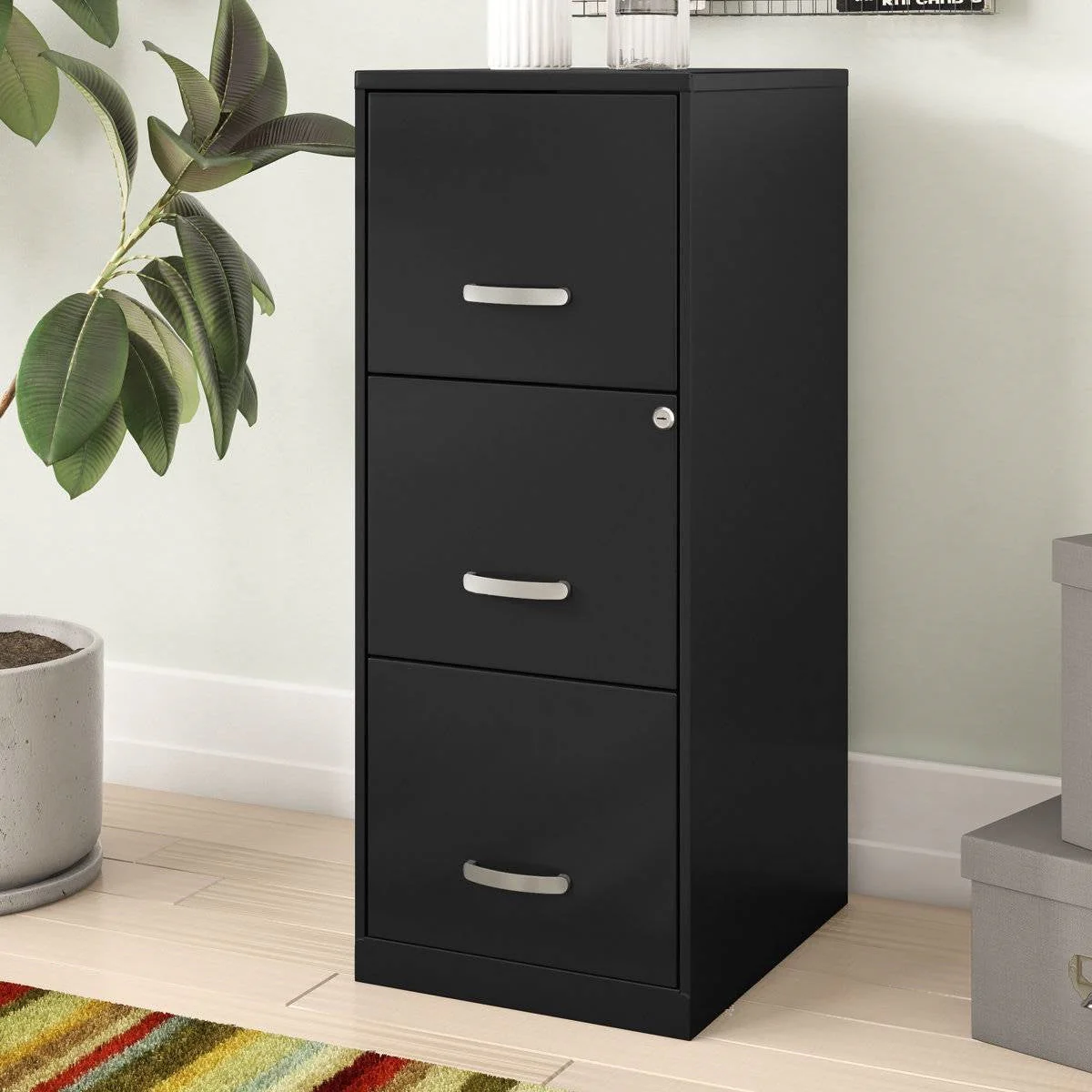 Black Metal 3-Drawer Vertical Key Locking File Cabinet - Image 4