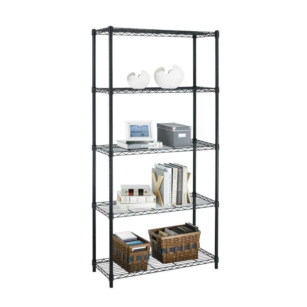 Black Metal 5-Shelf Heavy Duty Shelving Unit Storage Rack - Image 2