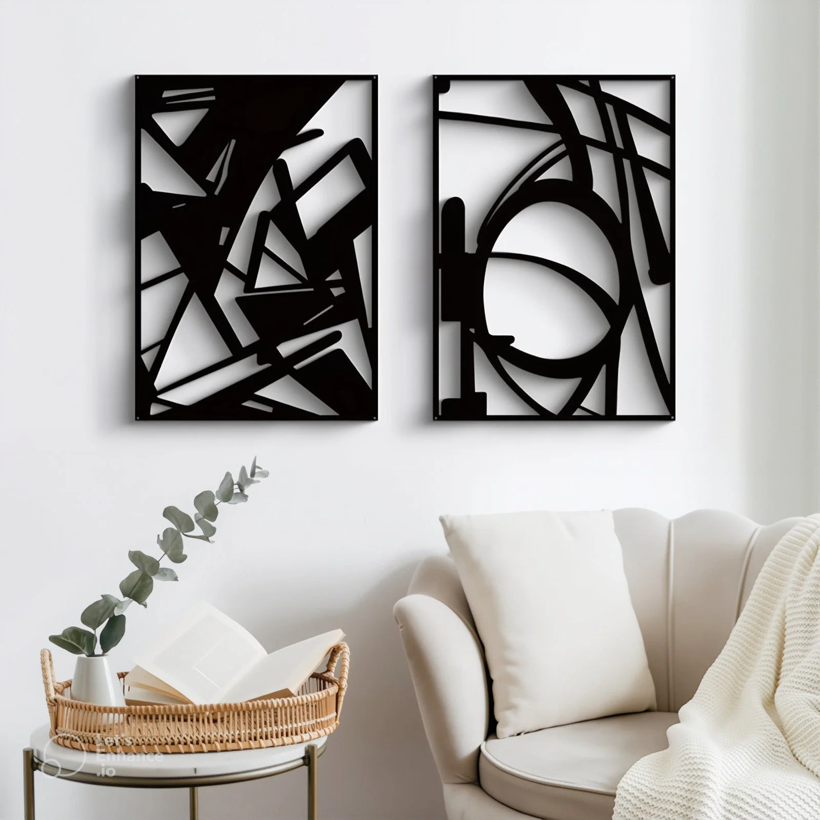 Black Metal Abstract Wall Art 4- Piece | Modern Minimalist Home Decor - Image 2