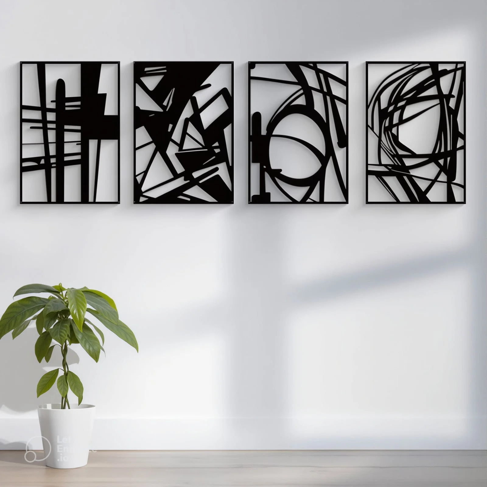 Black Metal Abstract Wall Art 4- Piece | Modern Minimalist Home Decor - Image 3