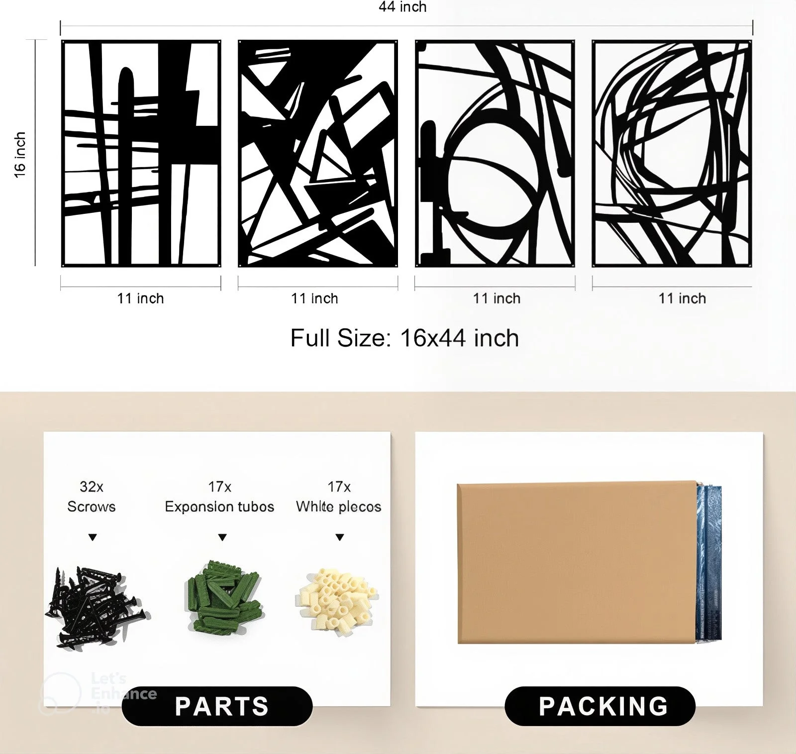 Black Metal Abstract Wall Art 4- Piece | Modern Minimalist Home Decor - Image 4