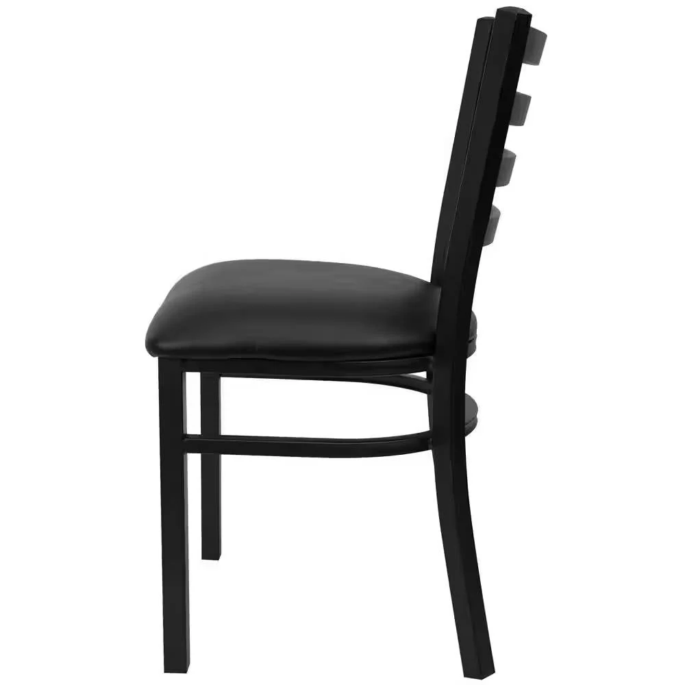 Black Metal Dining Chair with Slatted Back and Vinyl Seat - Image 2