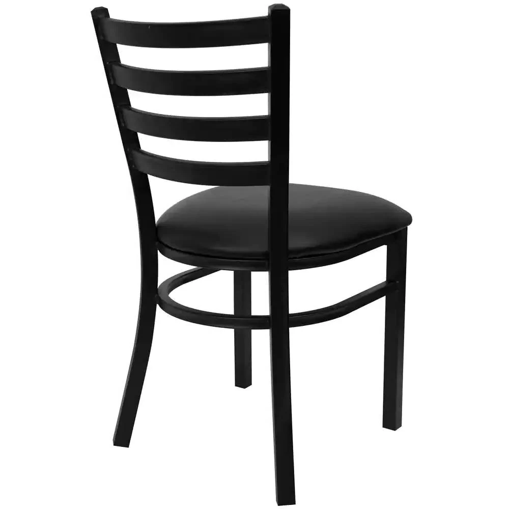 Black Metal Dining Chair with Slatted Back and Vinyl Seat - Image 3