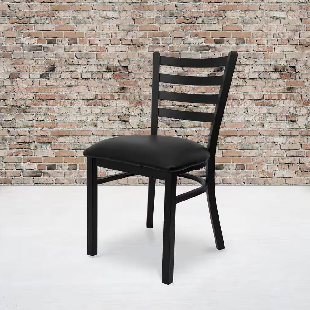 Black Metal Dining Chair with Slatted Back and Vinyl Seat - Image 4