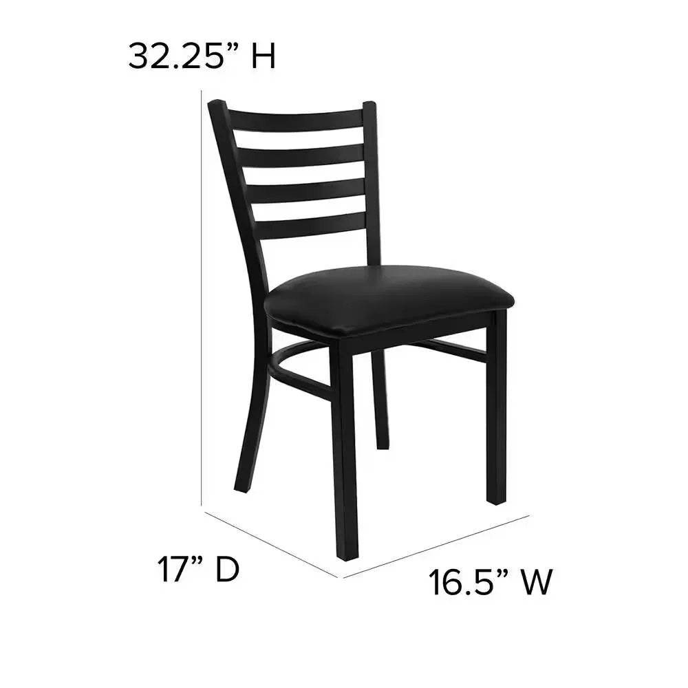 Black Metal Dining Chair with Slatted Back and Vinyl Seat - Image 5