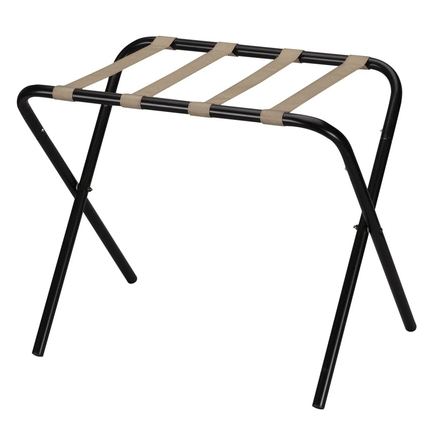 Black Metal Folding Luggage Rack with Khaki Fabric Straps - Image 4