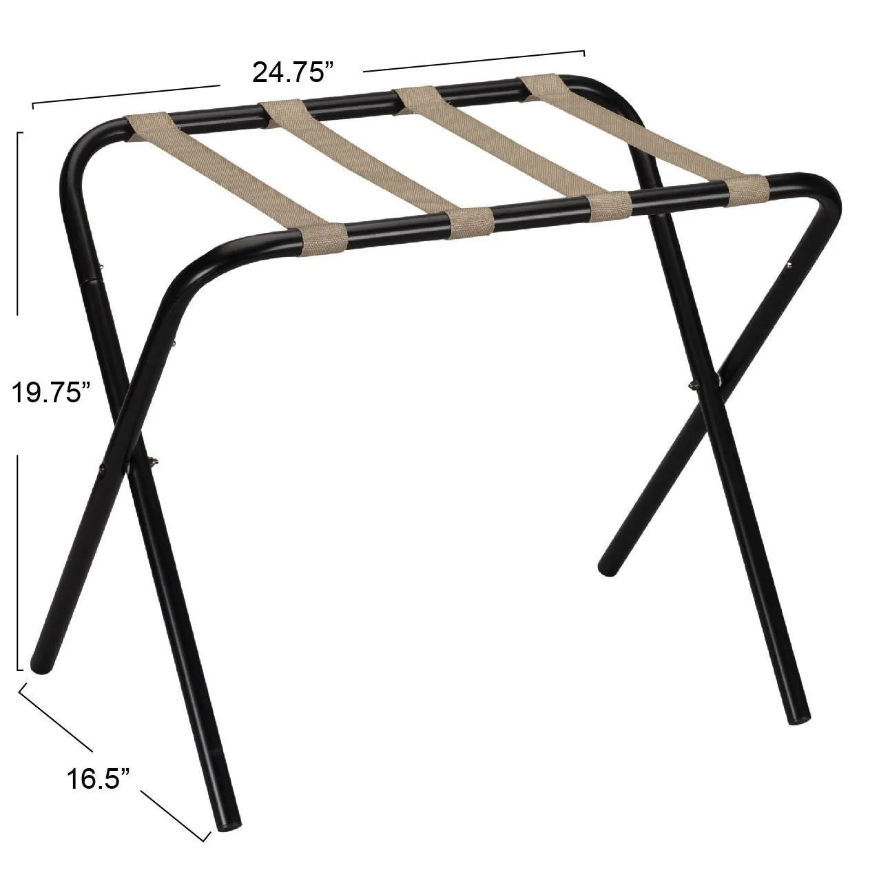 Black Metal Folding Luggage Rack with Khaki Fabric Straps - Image 5