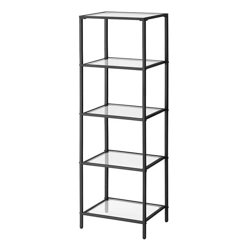 Black Metal Frame Glass Shelf Bookcase 4-Shelves Shelving Unit - Image 2