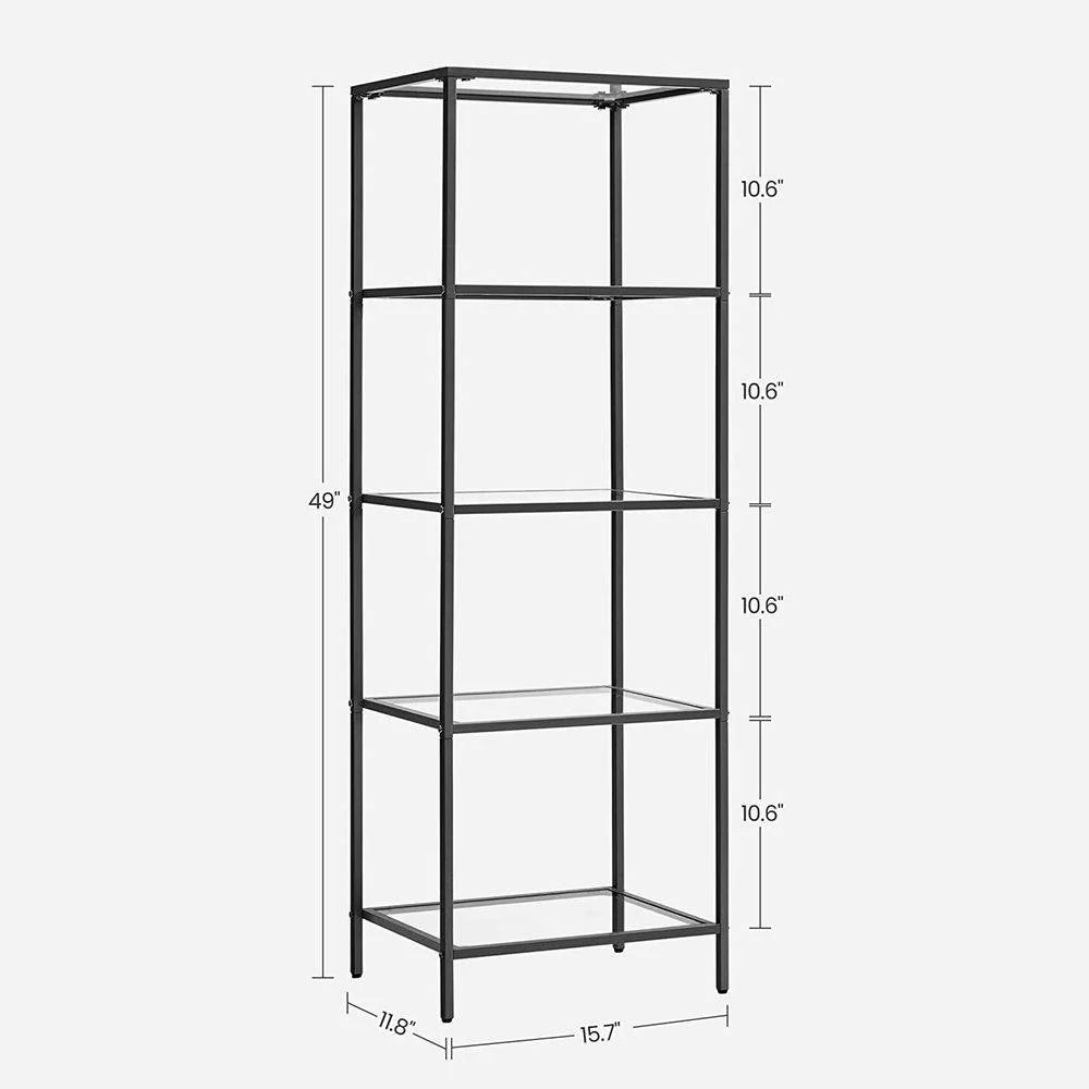 Black Metal Frame Glass Shelf Bookcase 4-Shelves Shelving Unit - Image 5