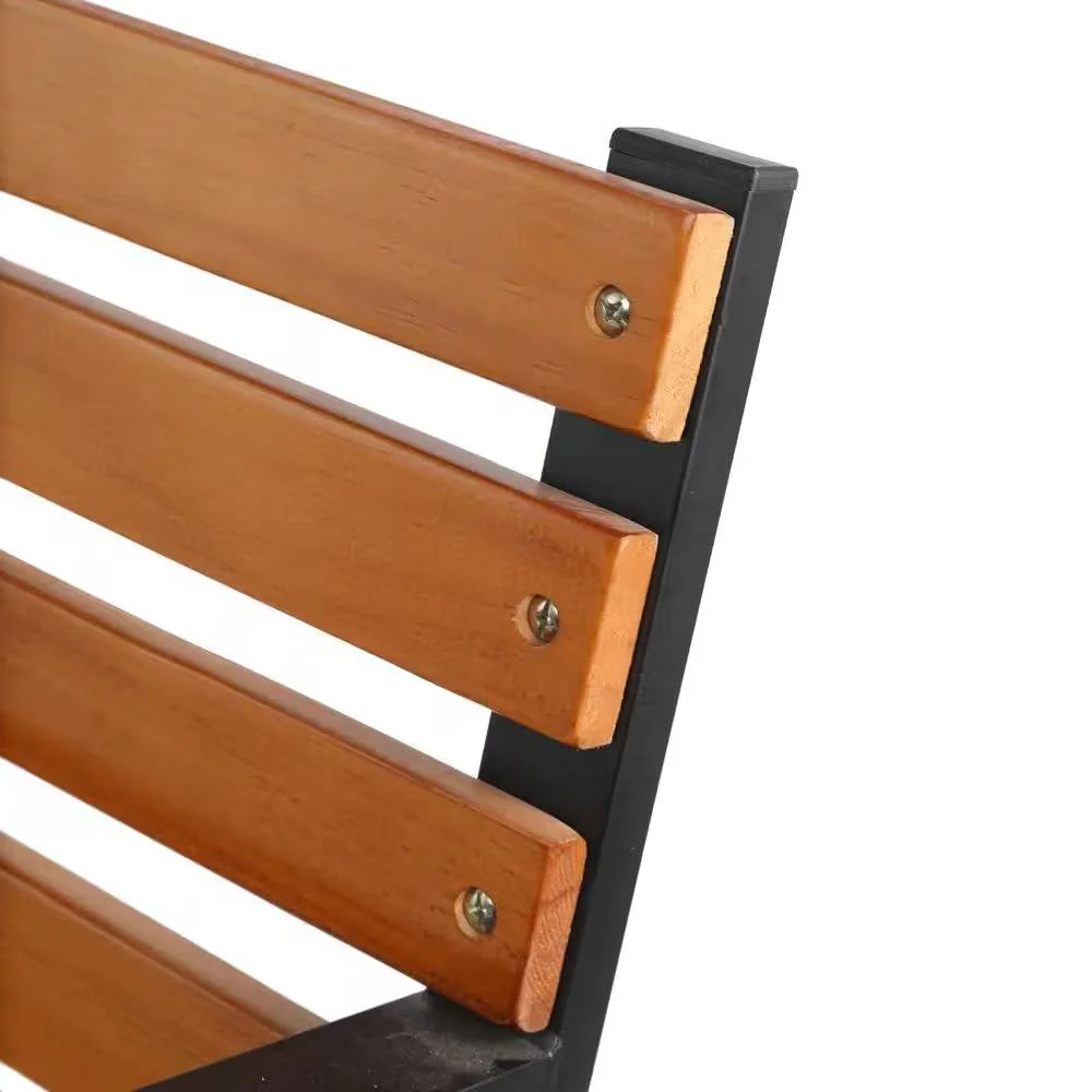 Black Metal Frame Outdoor Wood Slat Garden Bench with Curved Armrests - Image 3