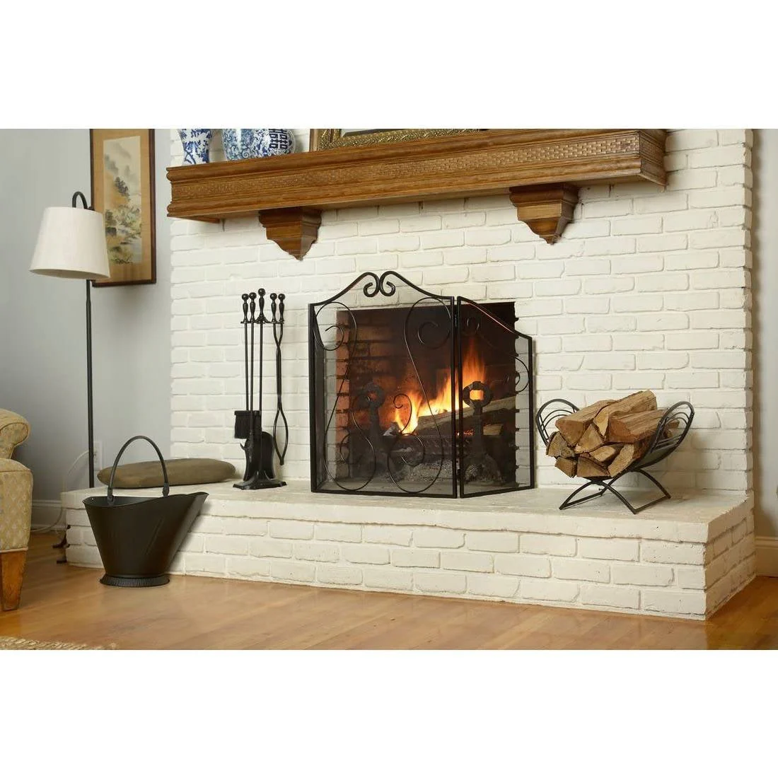 Black Metal Indoor Outdoor Farmhouse Firewood Holder Log Rack - Image 2