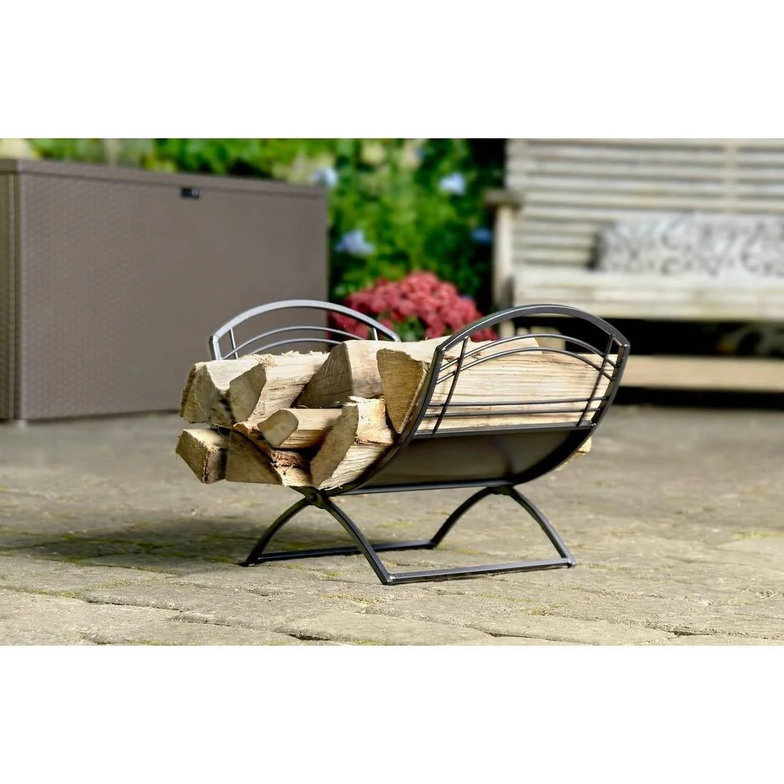 Black Metal Indoor Outdoor Farmhouse Firewood Holder Log Rack - Image 4