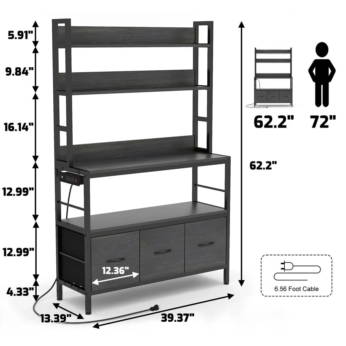 Black Metal Kitchen Baker's Rack 4-Shelves with Bottom Storage Cabinets - Image 5