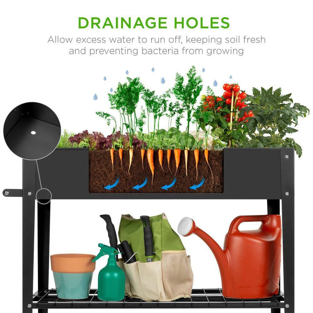 Black Metal Raised Garden Bed Planter Cart on Wheels 37-inch x 15-inch - Image 2