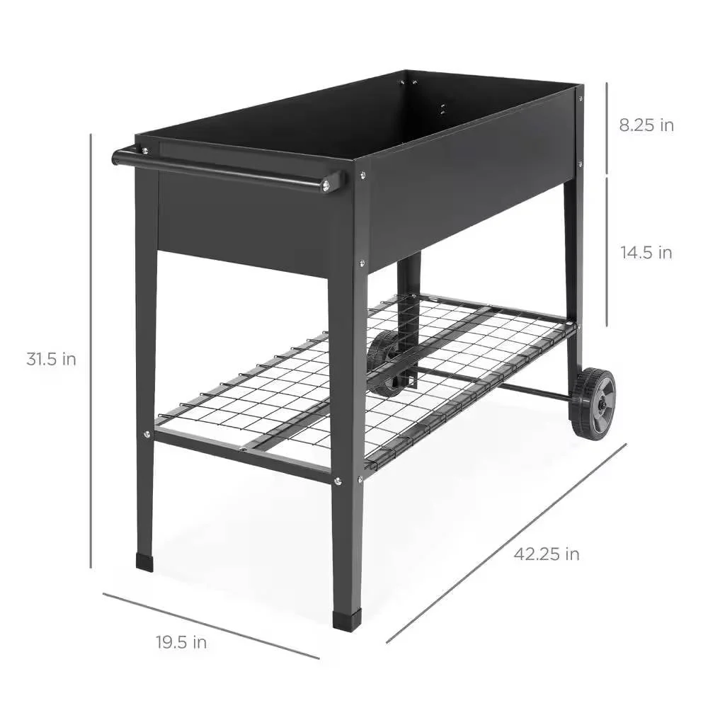 Black Metal Raised Garden Bed Planter Cart on Wheels 37-inch x 15-inch - Image 5